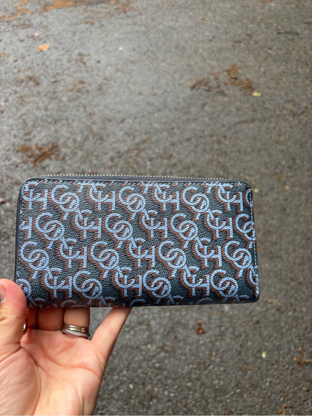 COACH Zip-Around Wallet in Blue and Brown